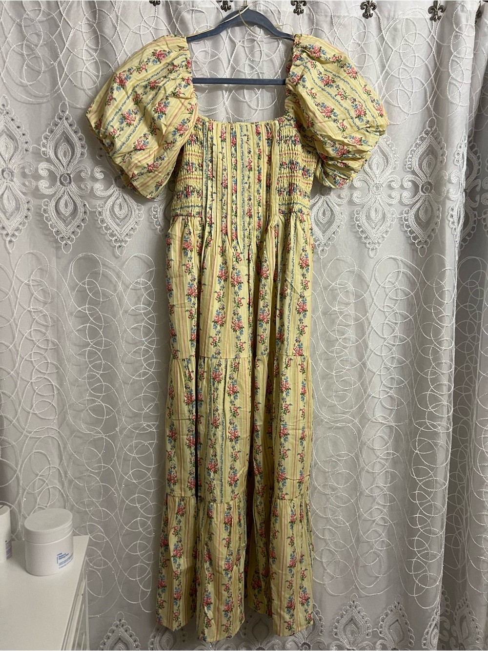 Peach Love California Yellow Floral Puff-Sleeve Maxi Dress Brand New Without Tag
